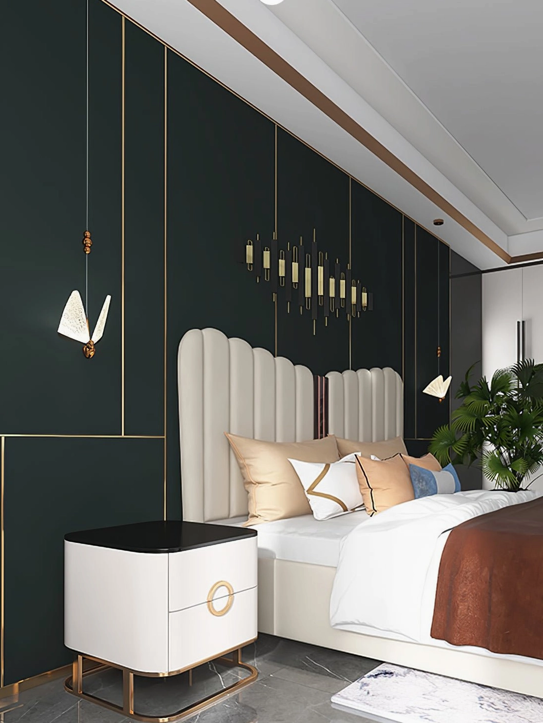 Gold finish butterfly pendant light fixture detail