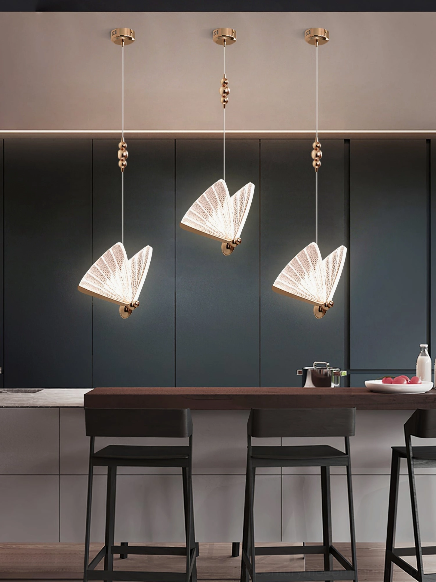 Butterfly pendant light architectural installation detail