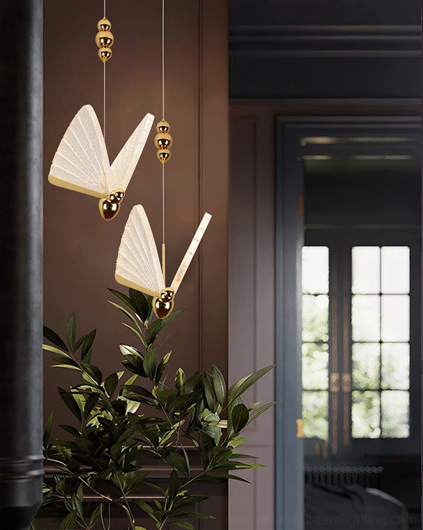 Butterfly pendant light sculptural form in modern interior
