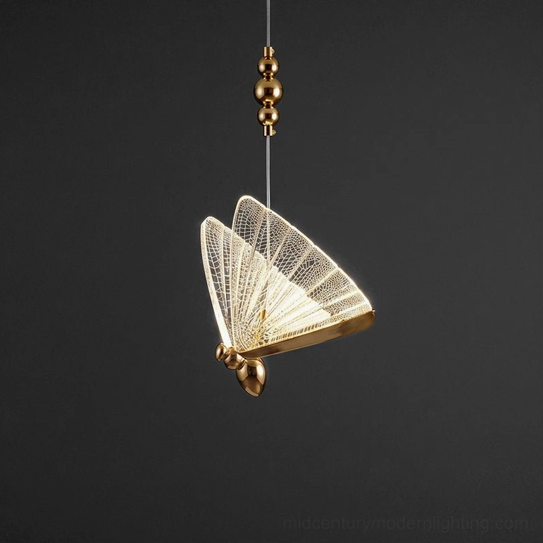 Butterfly pendant light single head brass and gold options