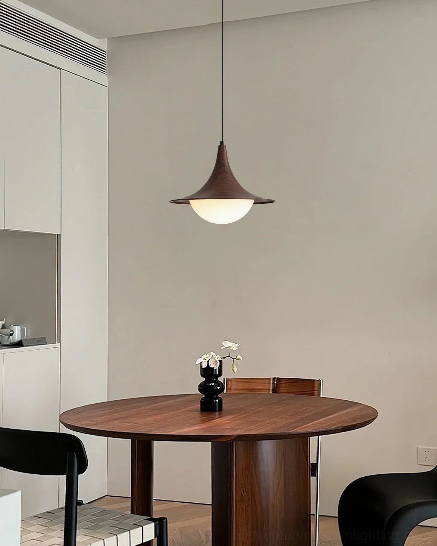 Cabana Pendant Light dark brown matte dome pendant in modern kitchen dining corner, minimalist pendant lighting