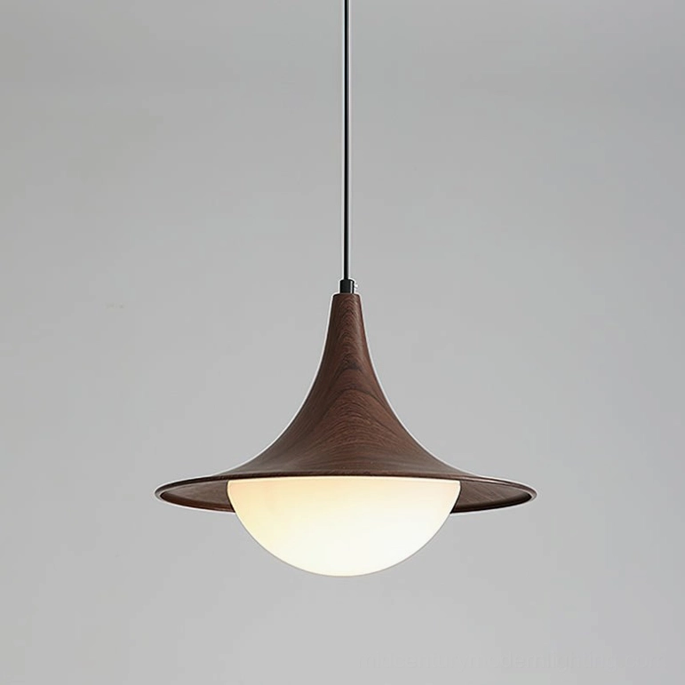 Cabana Pendant Light walnut color finish, warm light integrated LED, Scandinavian design dome shade
