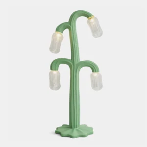 Cactus floor lamp in sage green matte finish, front view, mid-century modern sculptural design