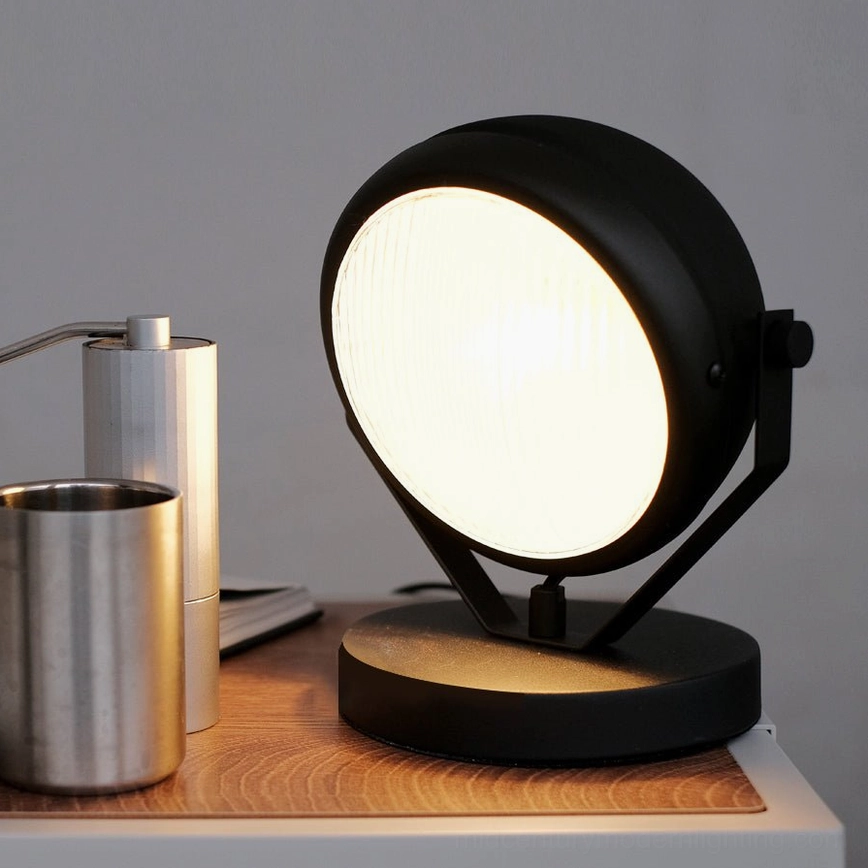 Cadillac black metal industrial spotlight table lamp architectural detail and construction quality showcase