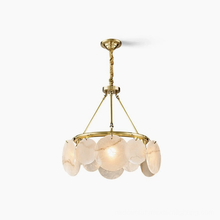 Calamete alabaster chandelier 5-light model, compact mid-century modern pendant, natural stone shades, small space ceiling lighting