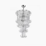 Calista Murano chandelier full overhead studio view showcasing tiered hand-blown Venetian glass layers and polished chrome hardware
