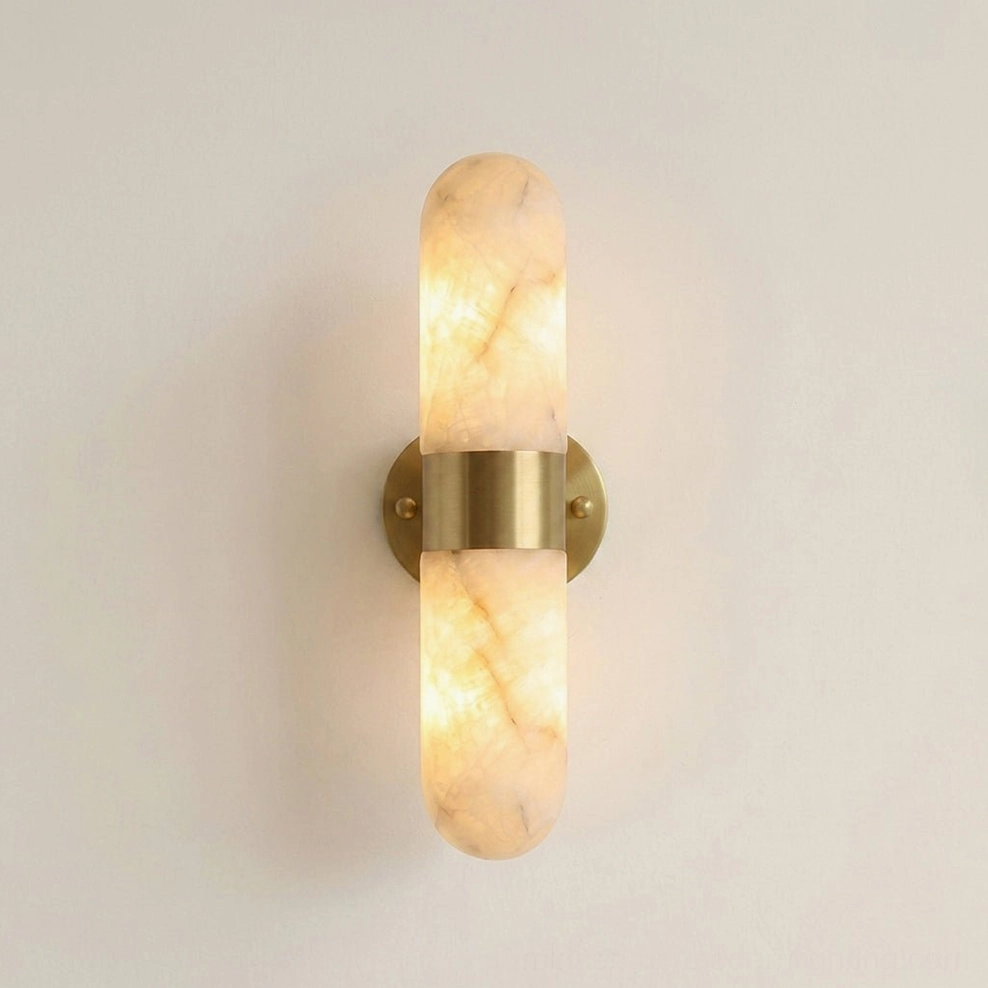 Calla alabaster wall sconce architectural product photography, bidirectional light diffusion
