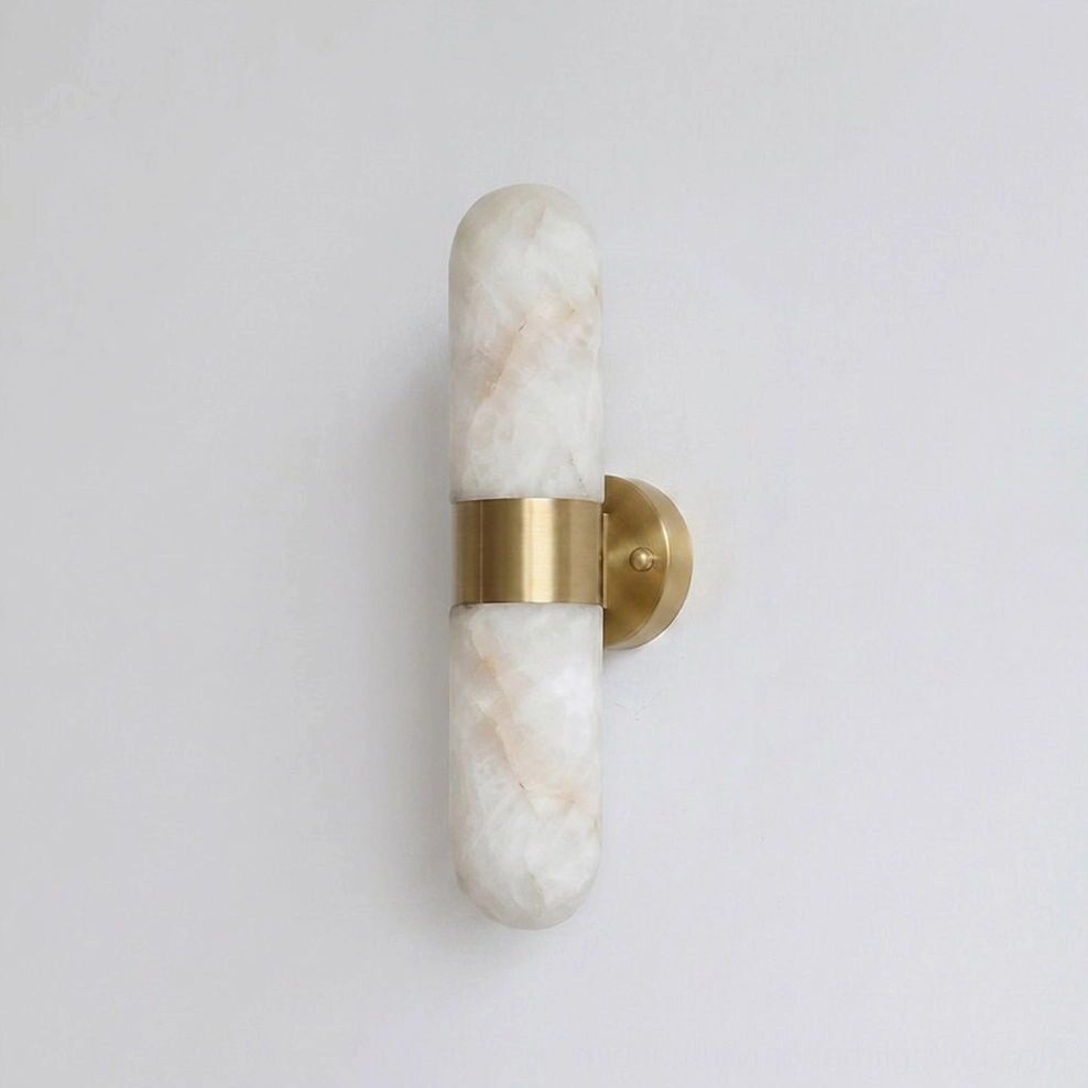 Calla alabaster sconce in chrome finish, tall configuration, architectural stone lighting fixture