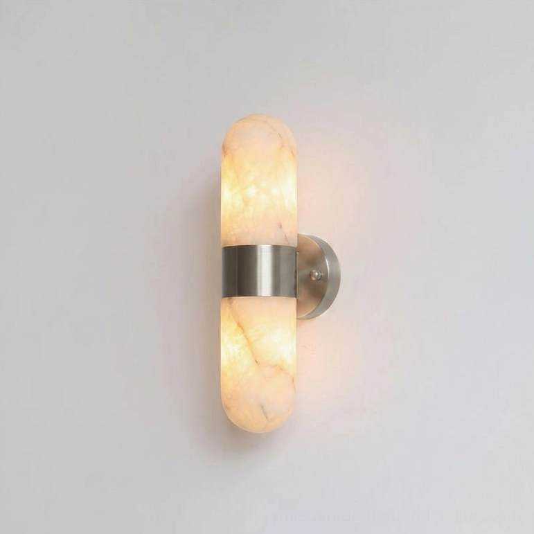 Calla alabaster wall sconce chrome finish, compact 13.8 inch size, polished metal contemporary