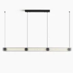 Camacho black linear LED chandelier front view on white background, minimalist modern pendant light design