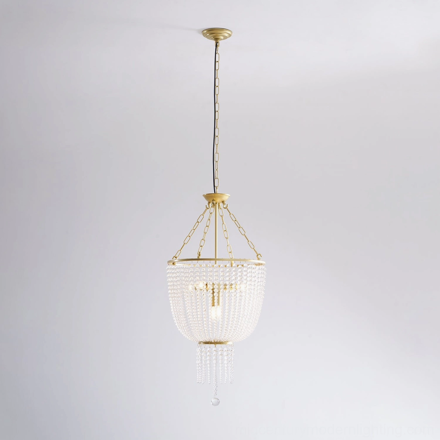 Campana gold crystal chandelier full view showing complete silhouette and dimensions