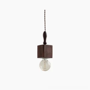 Cano handcrafted wooden pendant light with dark walnut square base and twisted cord, front view