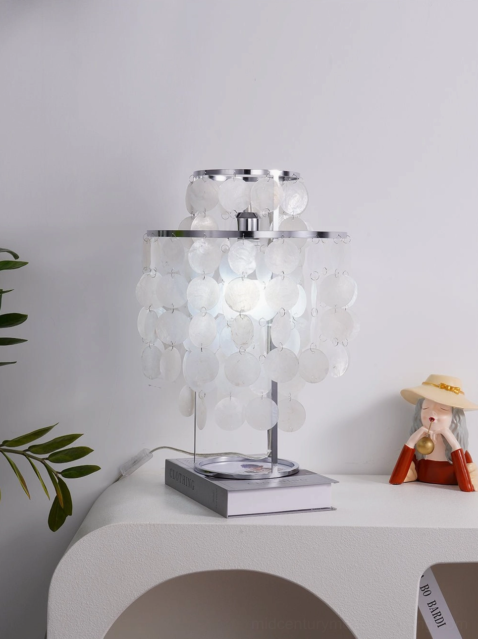 Contemporary capiz shell pendant lamp in minimalist bedroom accent lighting