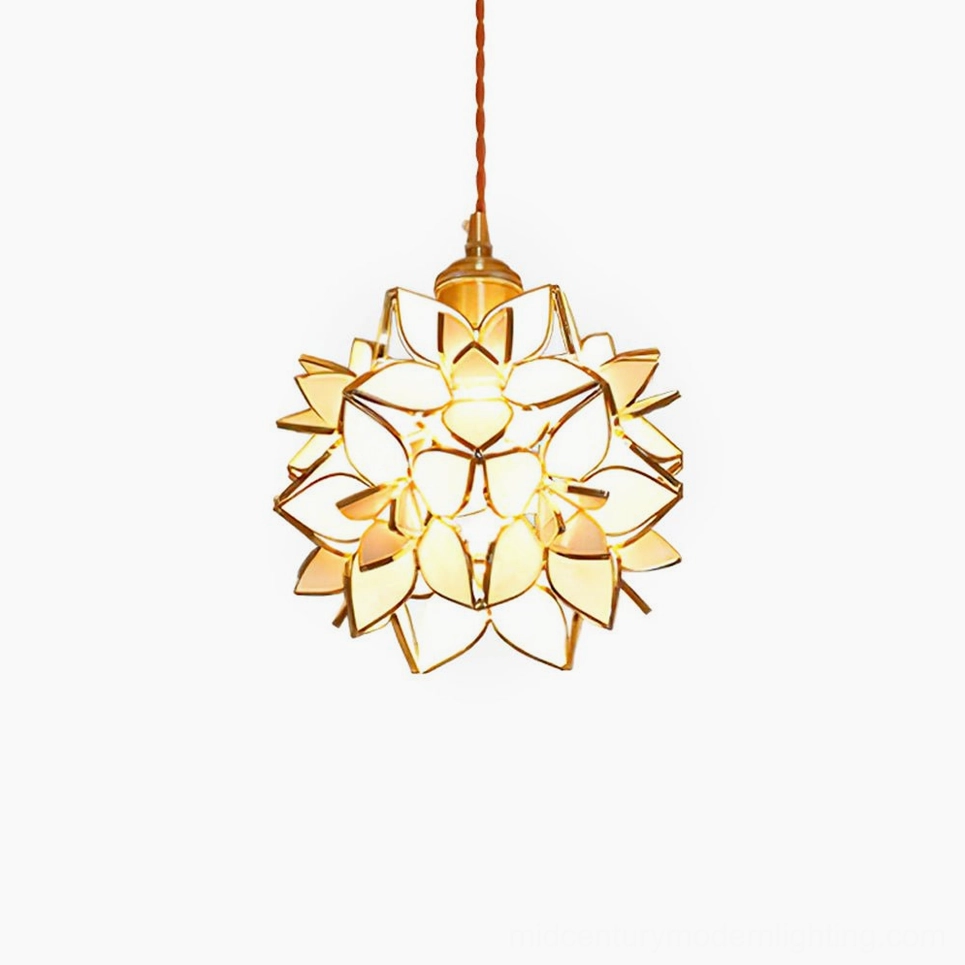 Capiz pendant lamp lifestyle photography in eclectic bedroom interior design setting