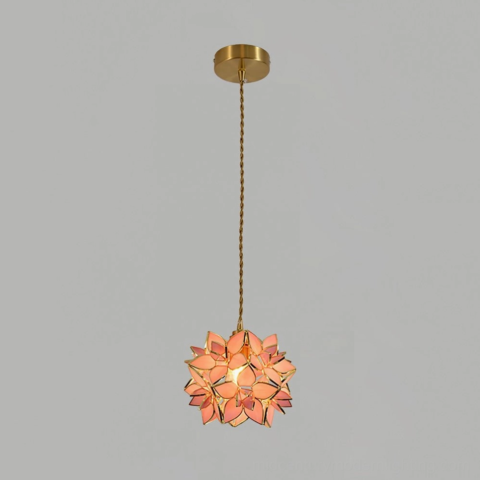 Capiz pendant variant featuring pink colored translucent glass petals romantic aesthetic
