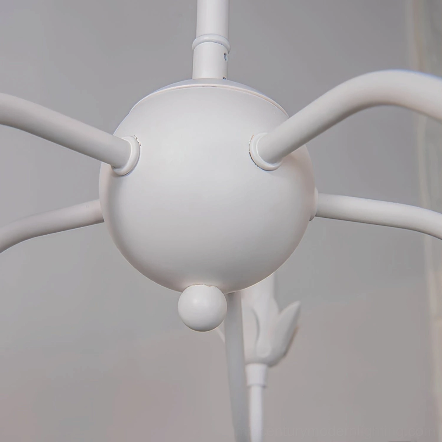 Close-up of Caposile chandelier central joint spherical metal frame detail
