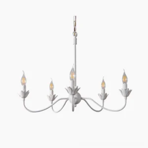 Caposile 5-light white matte candle chandelier overhead studio view with floral socket details