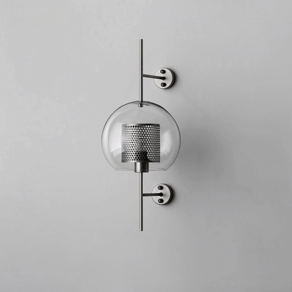 Glass sconce with capsule silhouette and refined metal mounting bracket