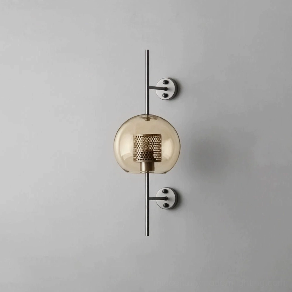 Contemporary glass wall lamp with capsule silhouette and silver metal frame