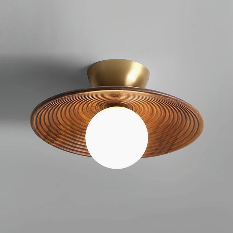 Carapace ceiling light brass and walnut combination finish variant showing dual-tone metal and wood aesthetic