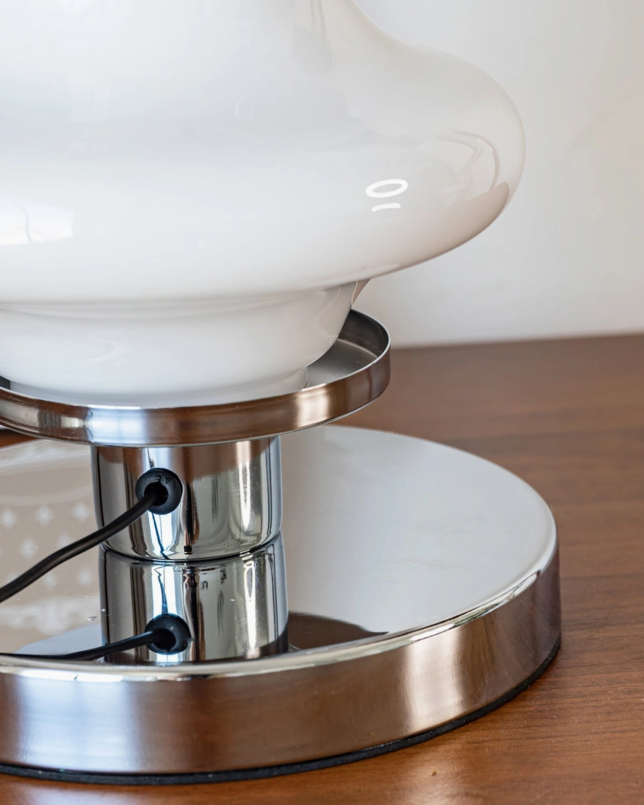 Carlo chrome and white glass table lamp comprehensive product view showcasing modern minimalist design aesthetic
