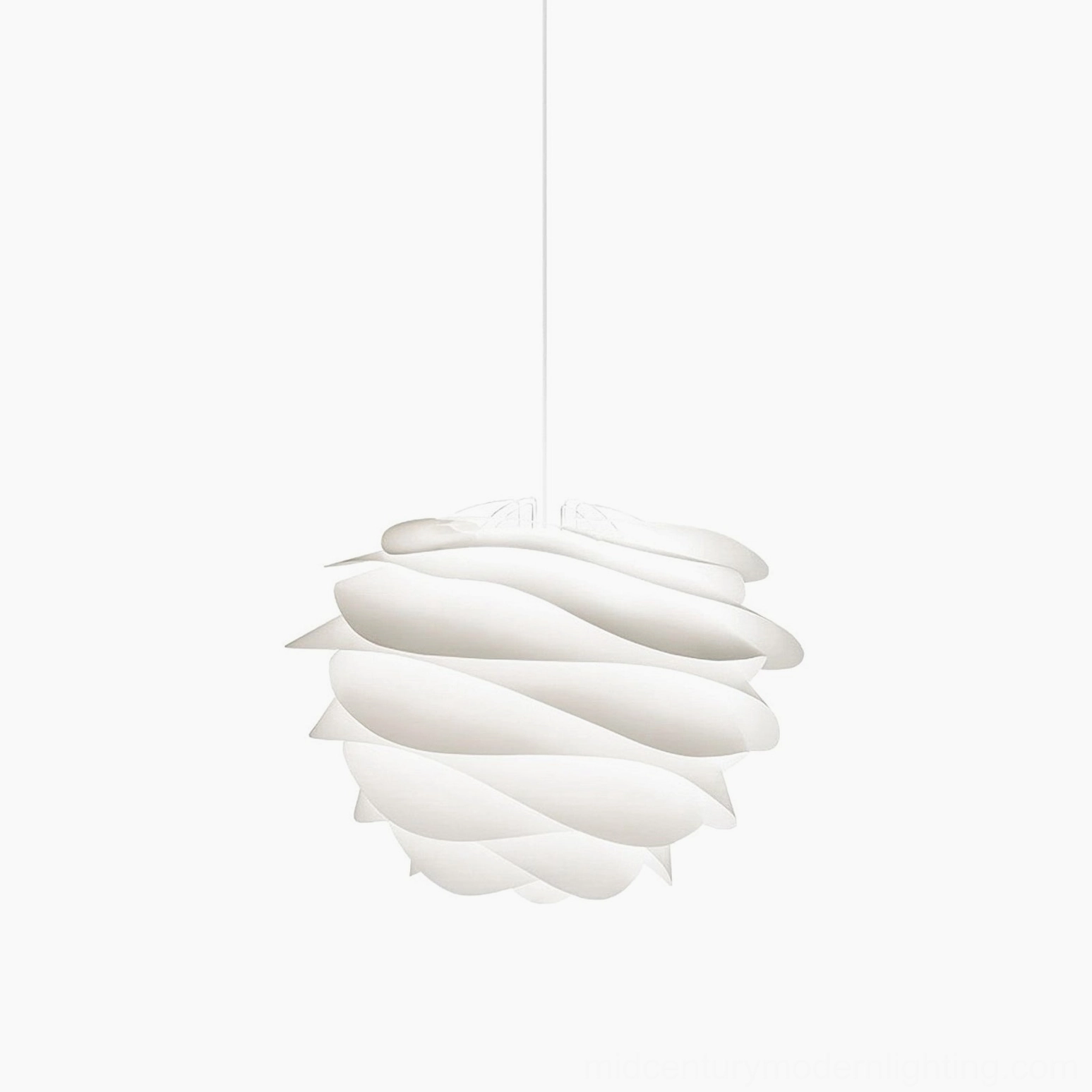Carmina matte white pendant lamp detail shot showcasing sculptural wavy petal shade design
