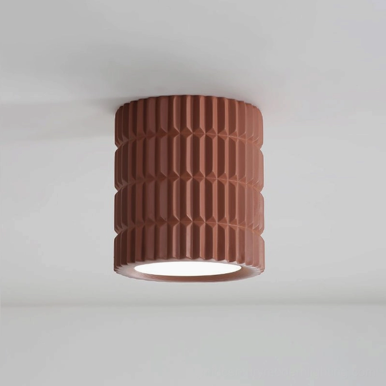 Carran ceiling light fixture in crimson red finish, sculptural fluted design modern aesthetic
