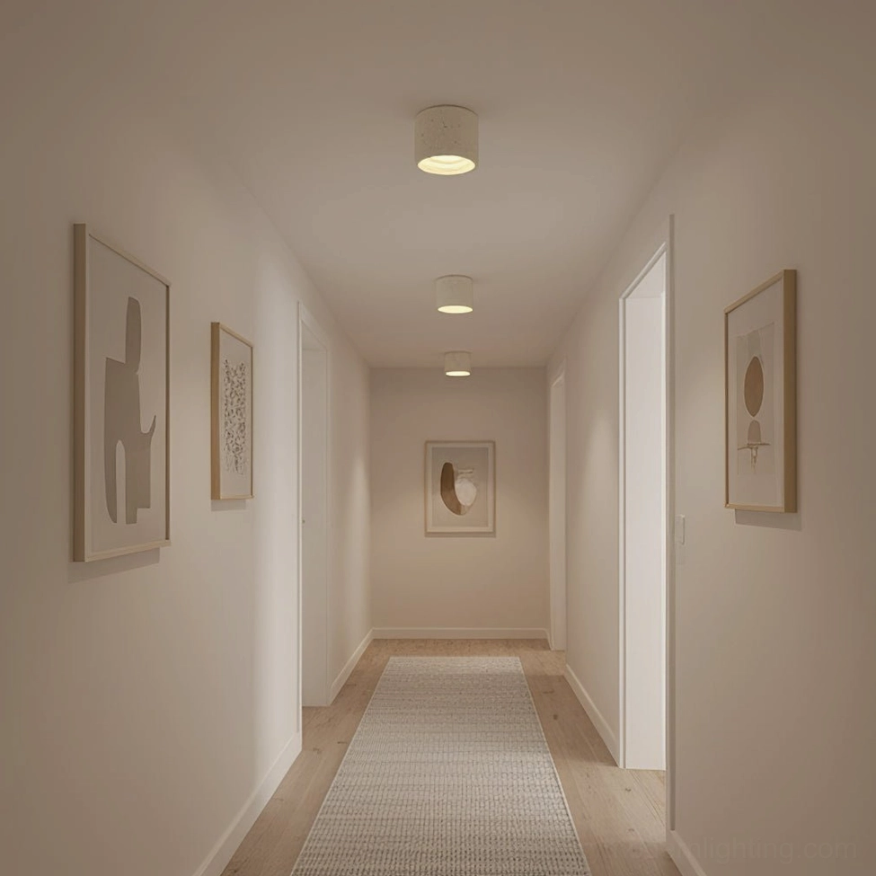 Carso flush mount pendant light in neutral hallway, minimalist architectural setting