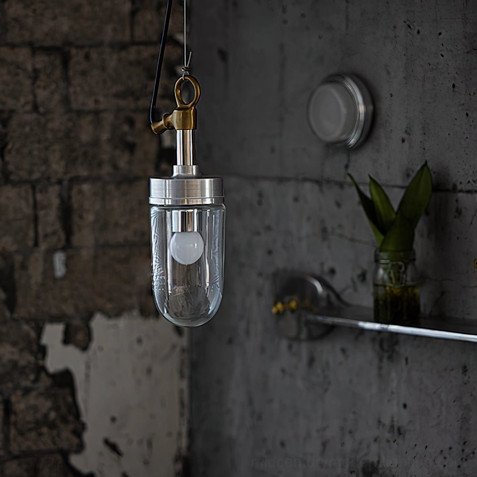 Carson Capsule Pendant Light close-up side profile clear glass enclosure silver metal fitting
