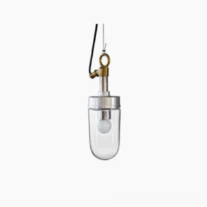 Carson Capsule Pendant Light industrial minimalist design with clear glass casing and chrome metal hardware front view