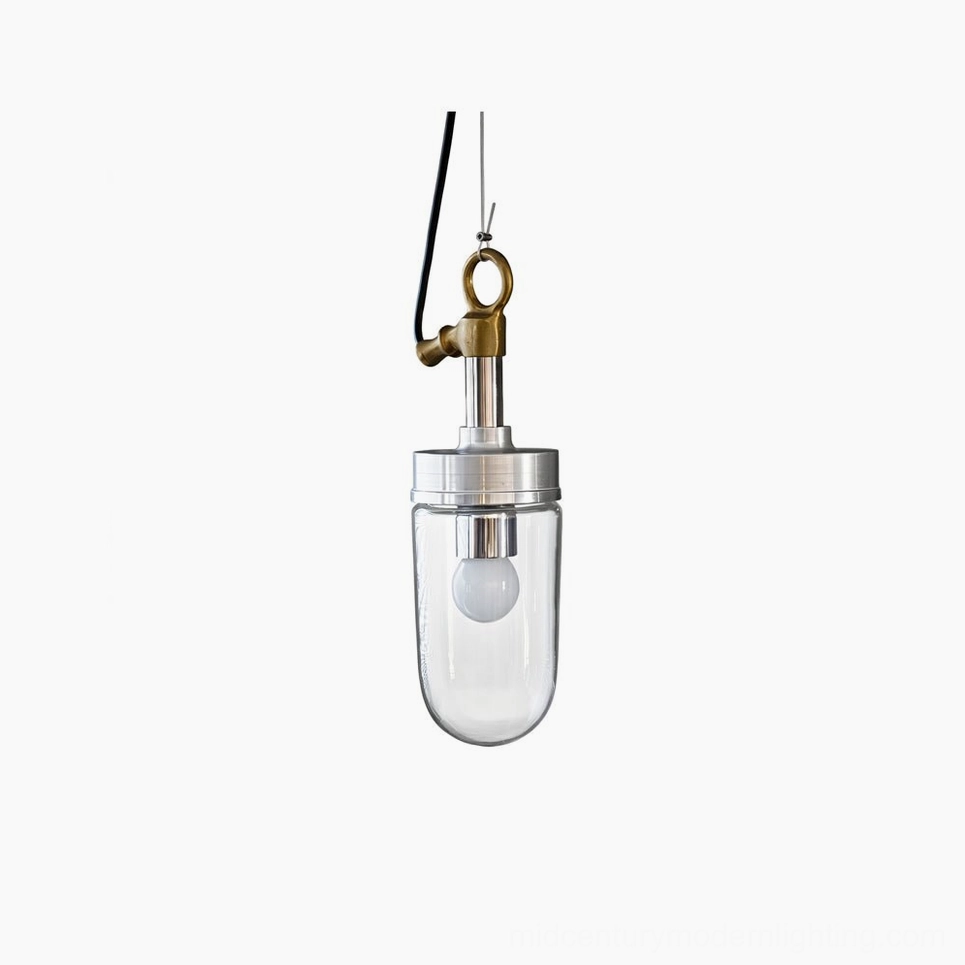 Carson Capsule Pendant Light industrial minimalist design with clear glass casing and chrome metal hardware front view
