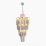 Cascade Silver Chandelier front view on white background - tiered crystal chandelier with silver aluminum chains