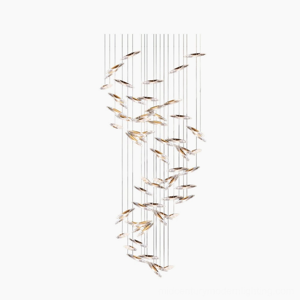 Cascading moonlight whispers chandelier showing scalable configuration options for different room sizes