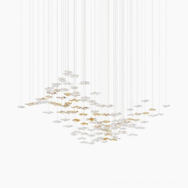 Modern cascading glass chandelier installation multiple sizes configuration options available