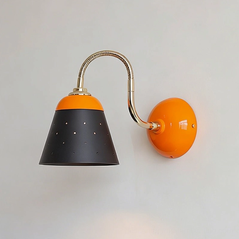 Casper retro funnel wall sconce orange and black finish, front angle perspective, mid-century modern lighting