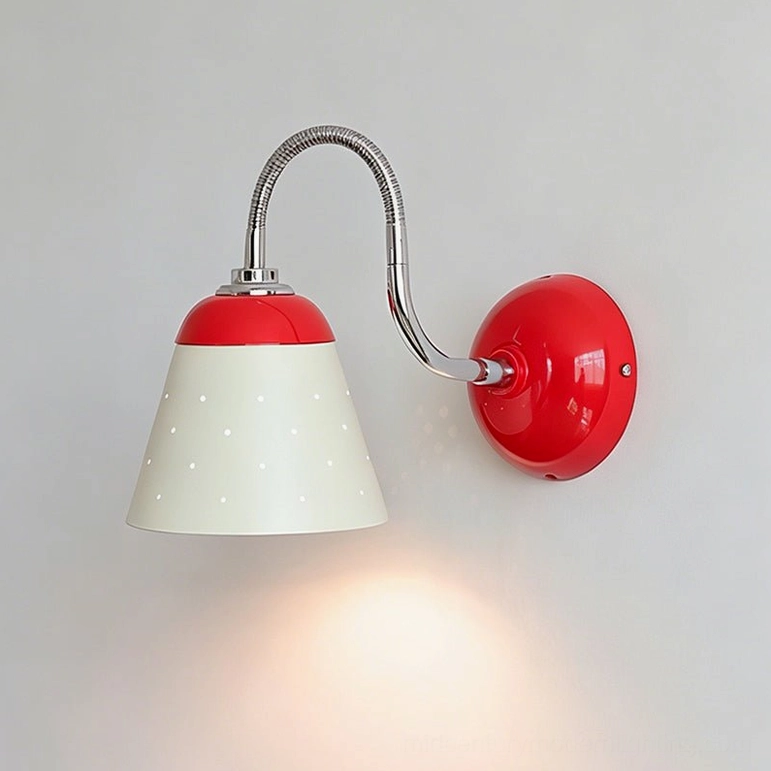 Casper retro funnel sconce red and white finish front view, Scandinavian-inspired color blocking