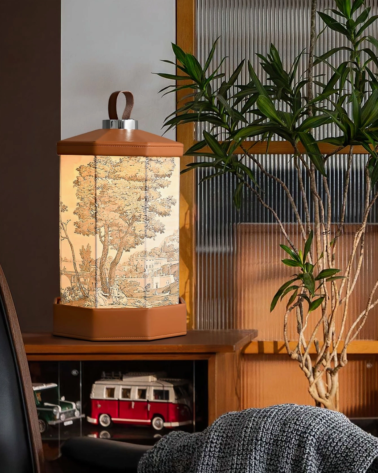 Castle cordless portable table lamp with integrated LED and 2000 mAh battery, USB rechargeable lighting fixture with touch control switch, product detail view