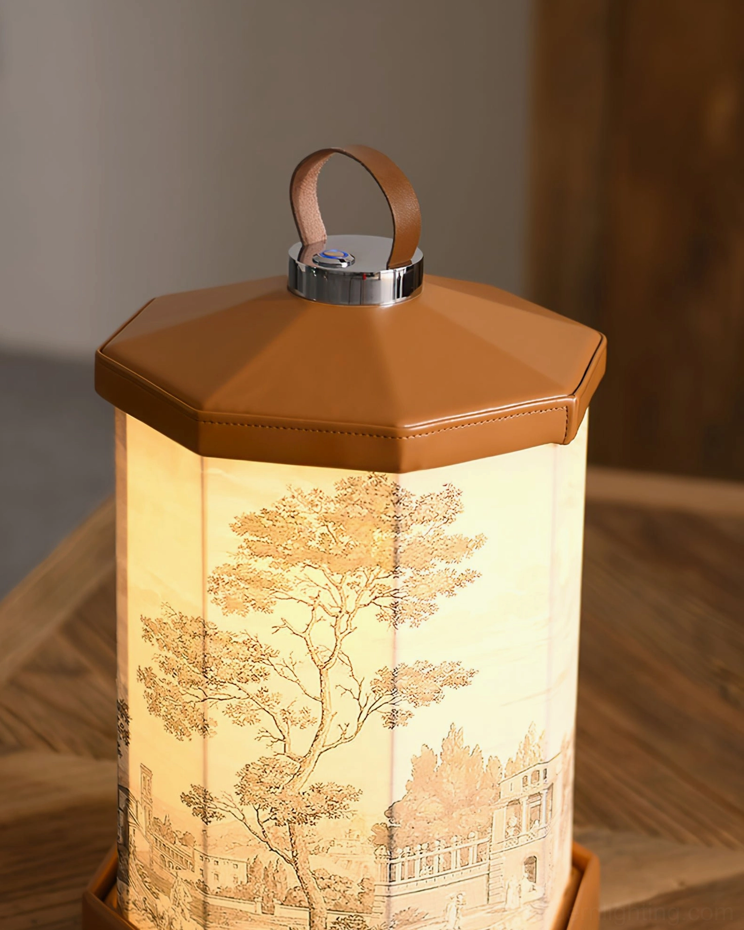 Castle hexagonal portable table lamp with USB charging cable included, rechargeable 2000 mAh battery LED fixture with touch switch control mechanism
