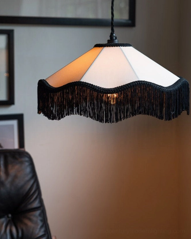 Cecile Tassel Pendant Lamp architectural view showing metal framework and layered fabric tassel construction hanging from ceiling