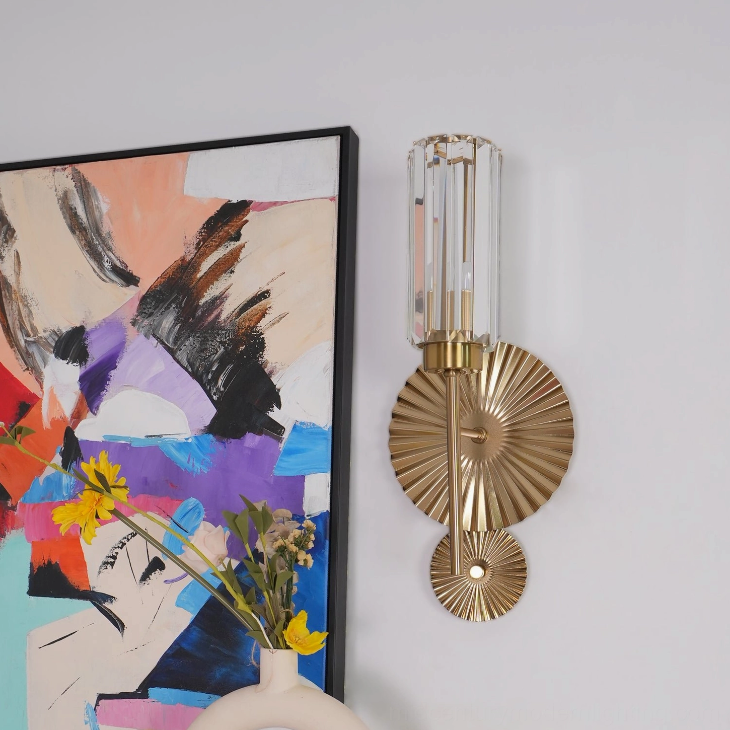 Cecily sconce fluted clear glass shade with diagonal cuts brass metal base composition