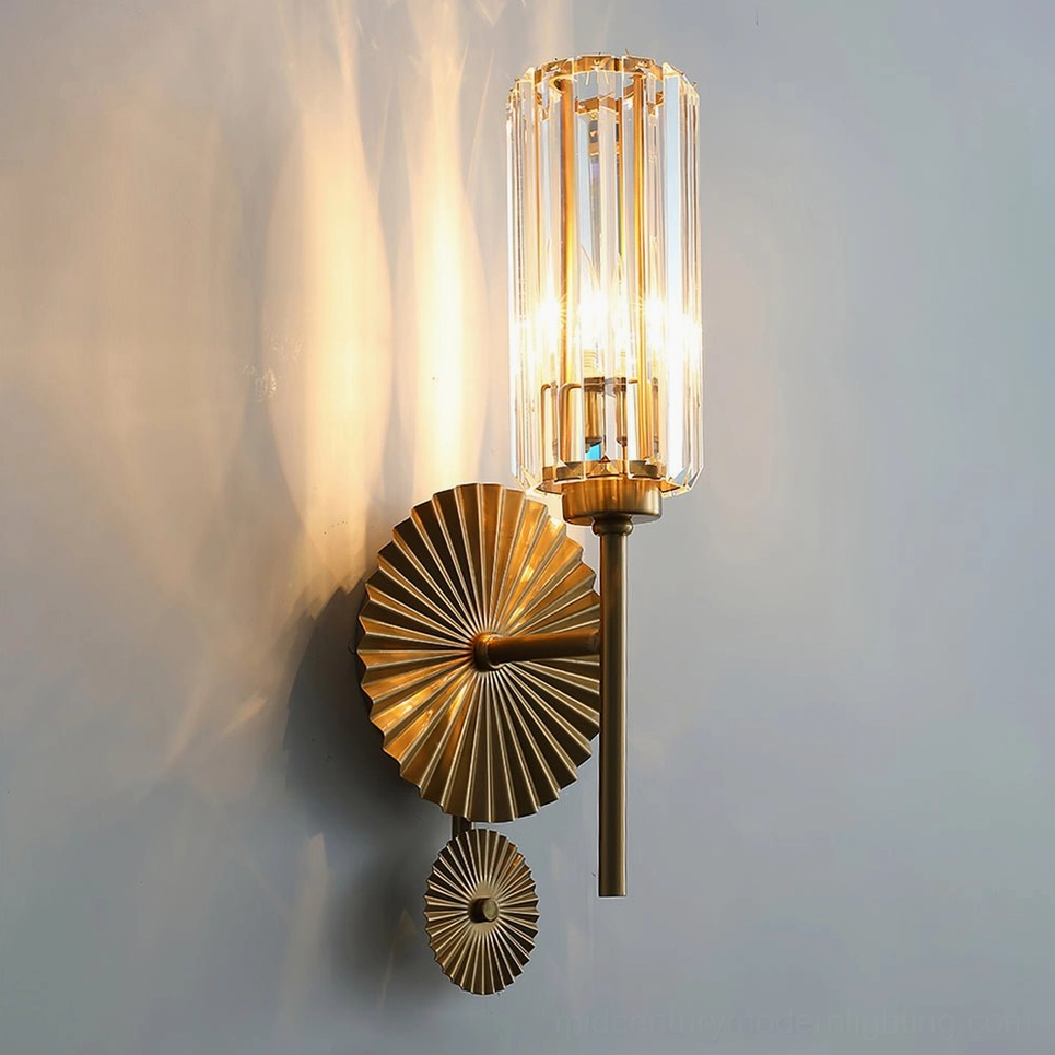 Cecily wall sconce installed casting warm diagonal light patterns on interior wall, modern sconce lighting effect