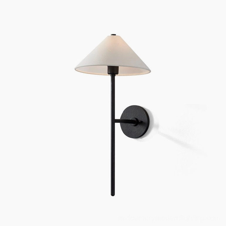 Cedar black wall sconce full profile side three-quarter view on white background, complete sculptural silhouette