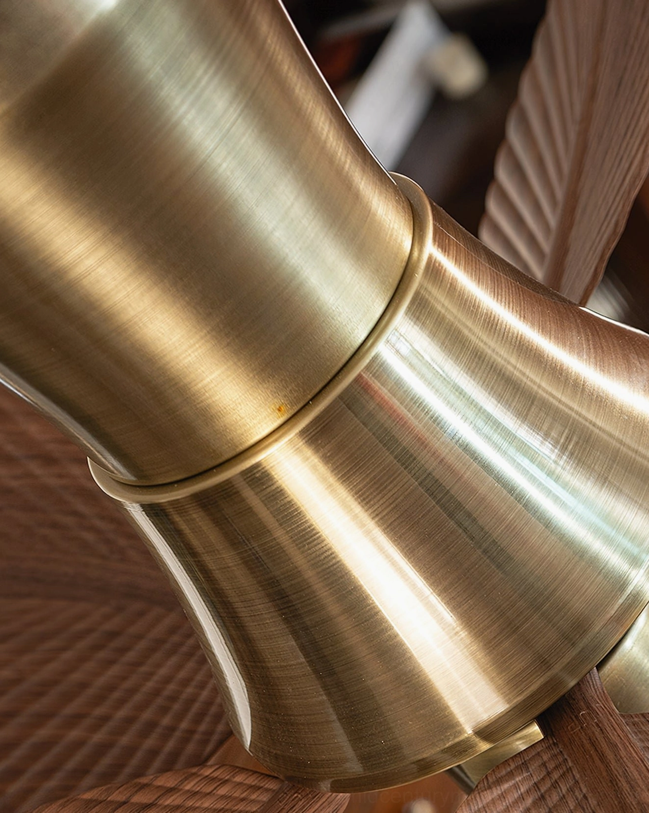 Brushed Champagne finish ceiling fan light in contemporary luxury interior setting