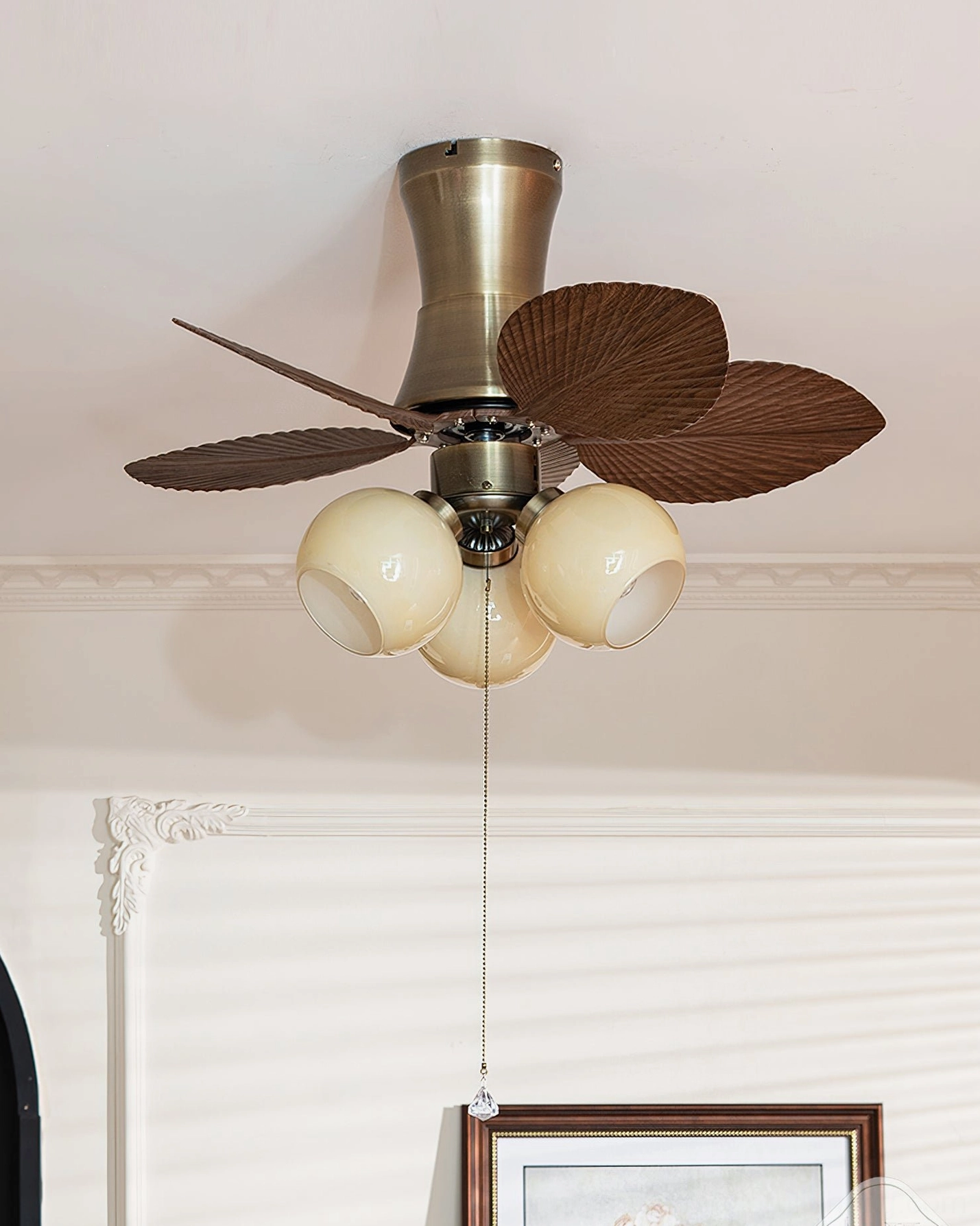 Ceiling fan light glass globe fixture detail showing LED and Edison bulb compatibility