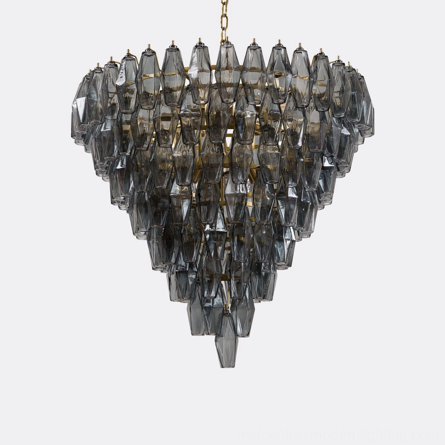 Ceiling-mounted crystal prism chandelier installation view in modern interior