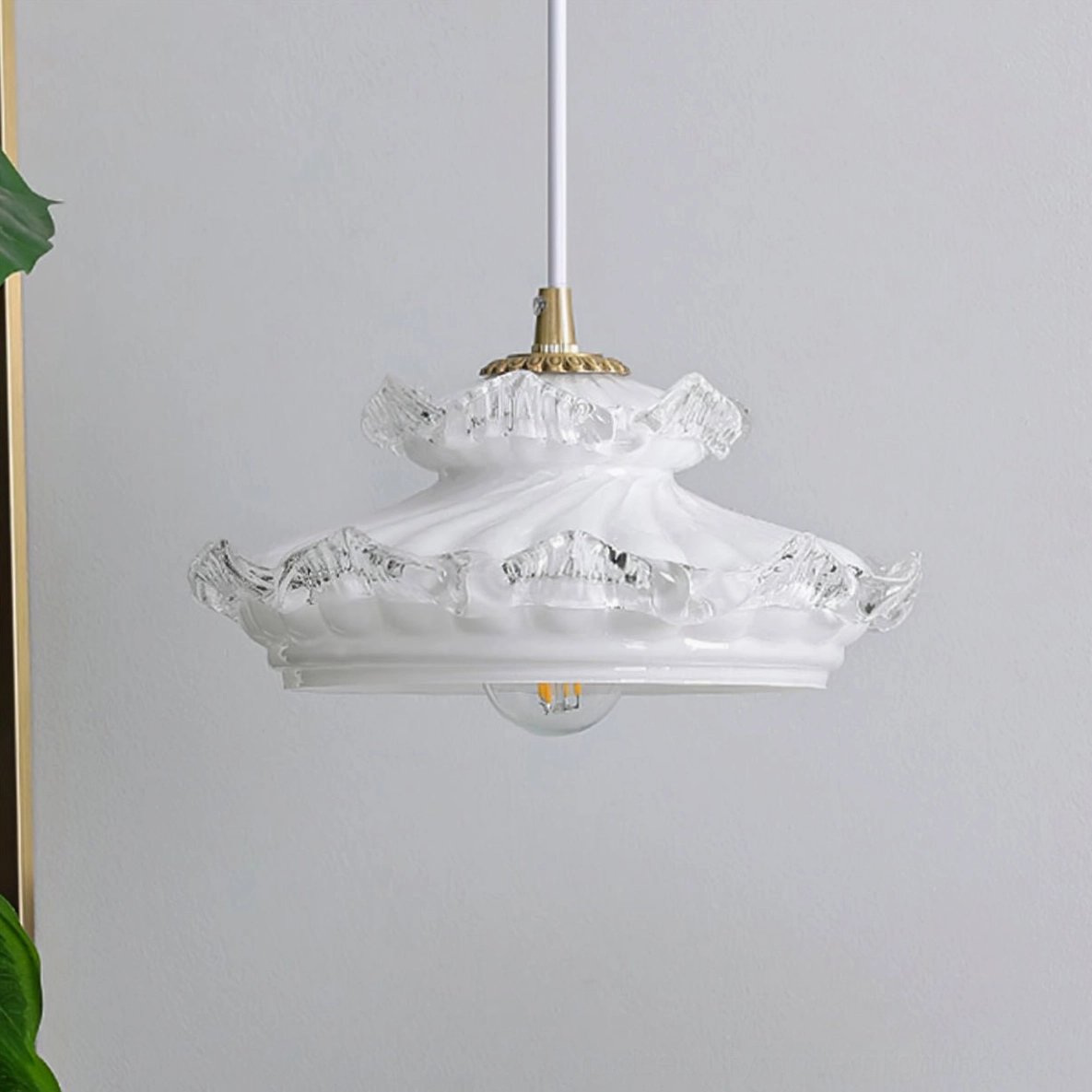 Ceiling pendant light fixture with organic textured glass and soft diffused illumination
