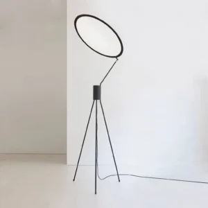 Modern Celeste floor lamp side profile showing adjustable articulated arm and matte black metal construction