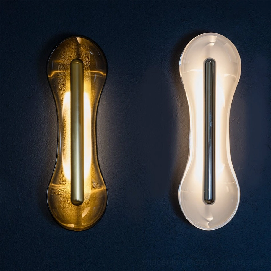 Two Cell Wall Lamps color options side by side amber and frosted white glass tones on dark blue background finish comparison