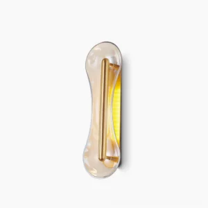 Cell Wall Lamp in Gold finish with Smoke Grey glass, studio lighting on white background showcasing etched brass detail and geometric form