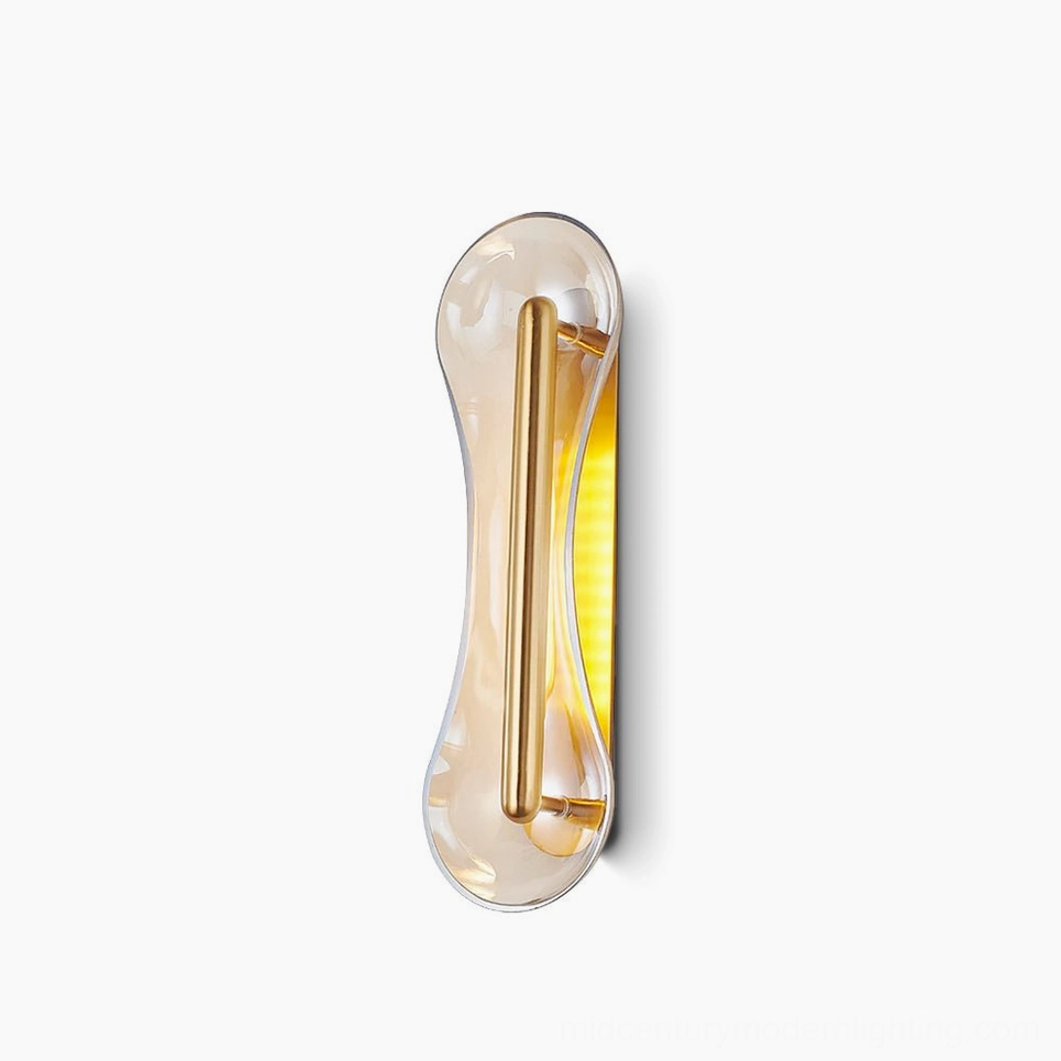 Cell Wall Lamp in Gold finish with Smoke Grey glass, studio lighting on white background showcasing etched brass detail and geometric form
